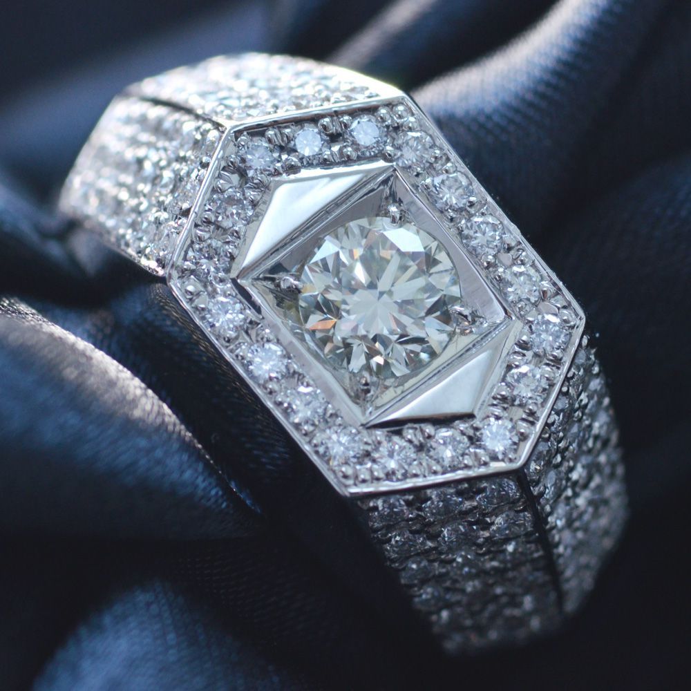 プラチナ リング メンズ 印台 指輪 ダイヤモンド 1.5ct Pt900 幅広 