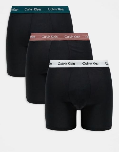 送料無料 カルバンクライン メンズ トランクス アンダーウェア Calvin Klein Cotton Stretch boxer briefs 3 pack in white|teal|mauve Black