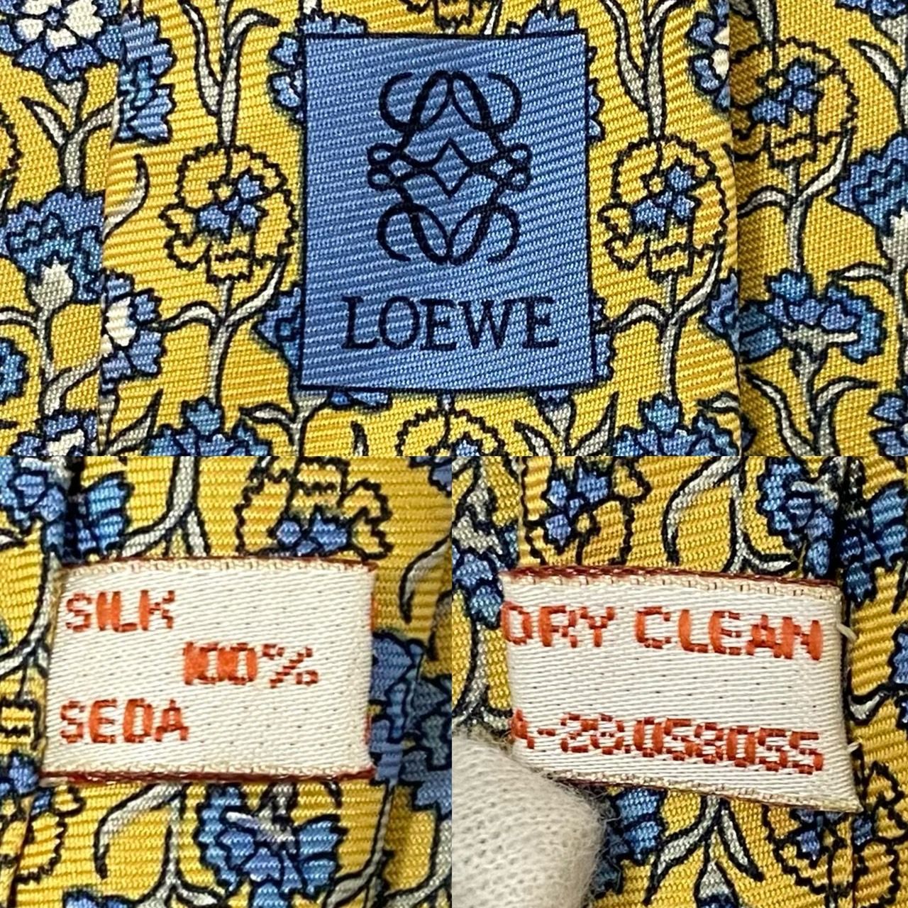 【新品タグ付き✨】ロエベ ネクタイ イエロー 花柄 総柄 アナグラム シルク SJ3【LOEWE】ネクタイ SILK/シルク 100% イエロー/黄色 ブルー