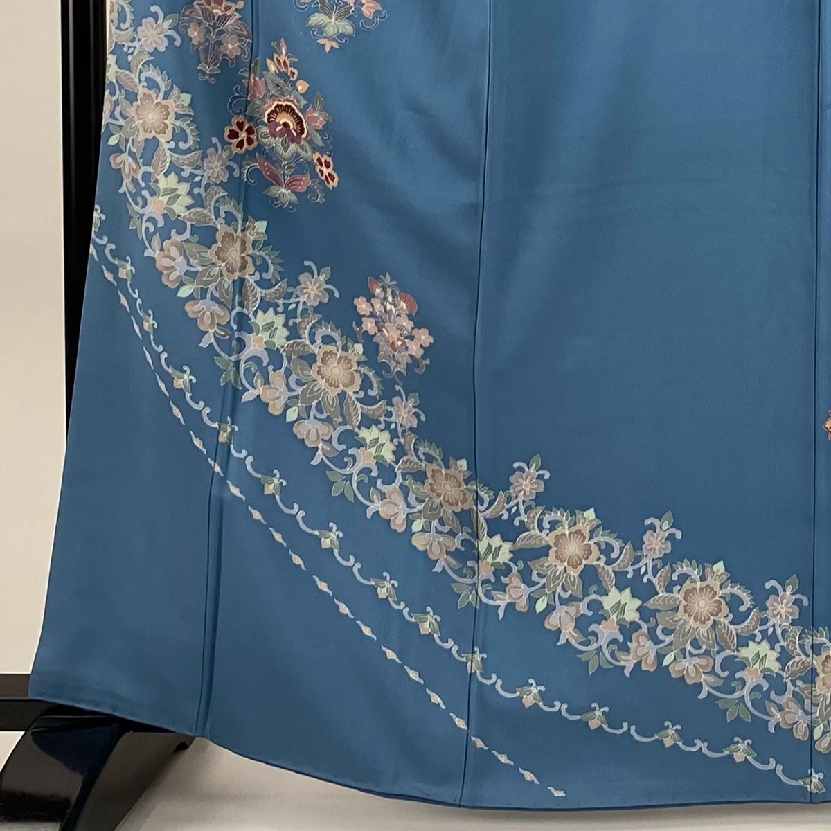 訪問着 身丈163cm 裄丈62cm S 袷 花唐草 刺繍 水色 正絹 秀品