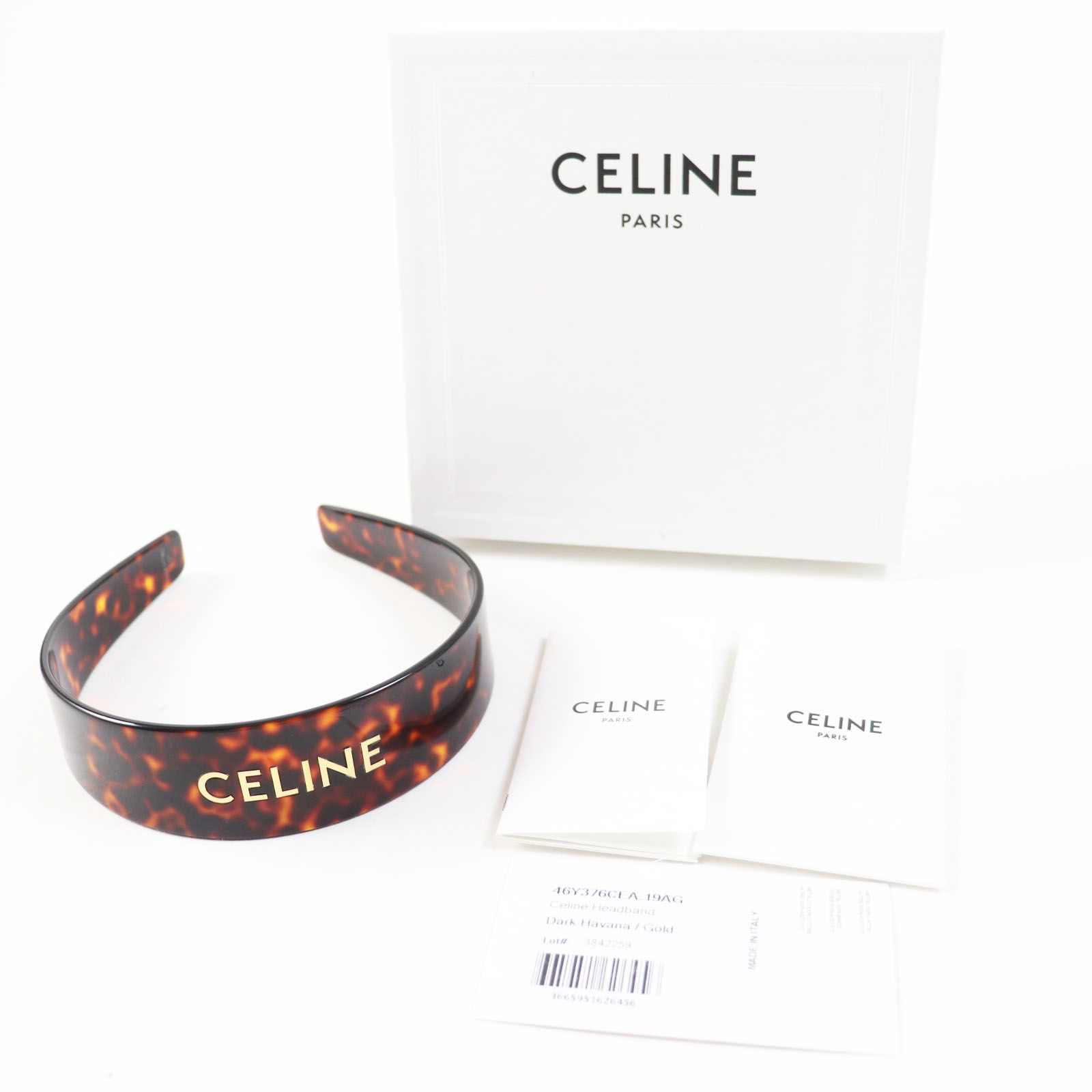 極美品◎CELINE セリーヌ 46Y376CEA 現行品 べっ甲柄 ロゴ カチューシャ／ヘッドバンド ヘアアクセサリー ダーク ハバナ ゴールド  箱付き イタリア製 レディース 定価69,300円 - メルカリ