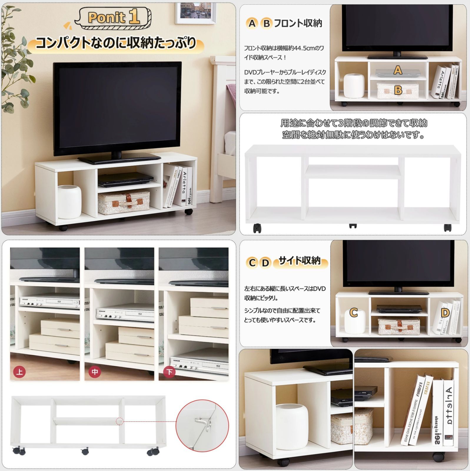 ナチュラルウッド テレビ台 キャスター付き テレビ台 キャスター付き 幅100*奥行29.6*高さ38cm ロータイプ 木製