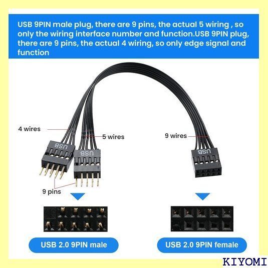 MZHOU 9ピンUSB2.0延長ケーブル、9PINからデュアルPIN延長ポート