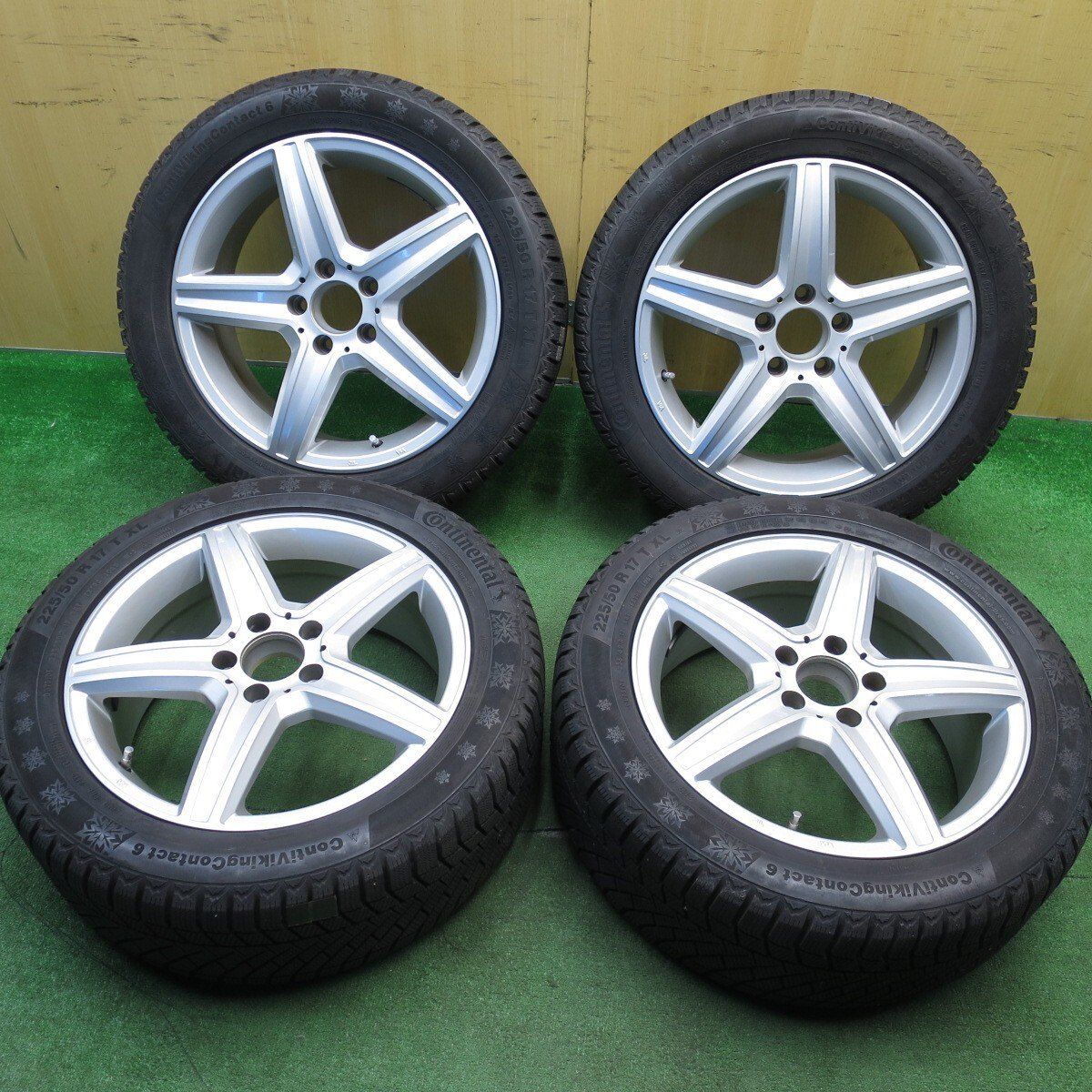 バリ溝！9.5分★ベンツ 等 スタッドレス 225/50R17 ダンロップ ウインターマックス WM01 社外 アルミ ホイール PCD112/5H 17インチ★ バリ溝！22年！キレイ！9.5分☆ベンツ 等 MAK BREMEN 225⁄50R17