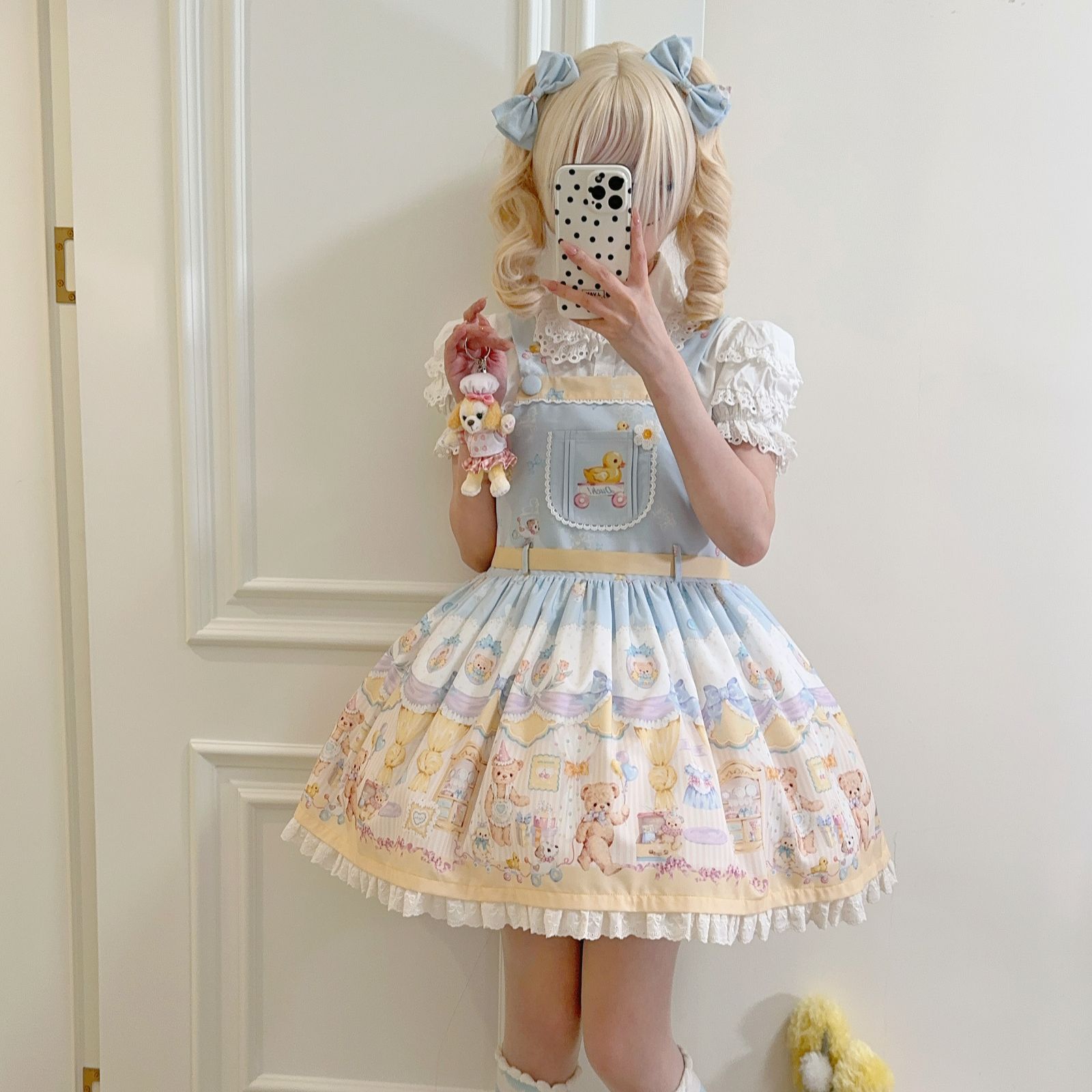 ♥ ロリータ くまモチーフ コスプレ衣装 高腰甘ロリデザイン ジャンパースカート 豪華3点セット ジャンパースカート+リボン+ヘッドアクセサリー 撮影会 舞台演出 推し活 ハロウィン プレ