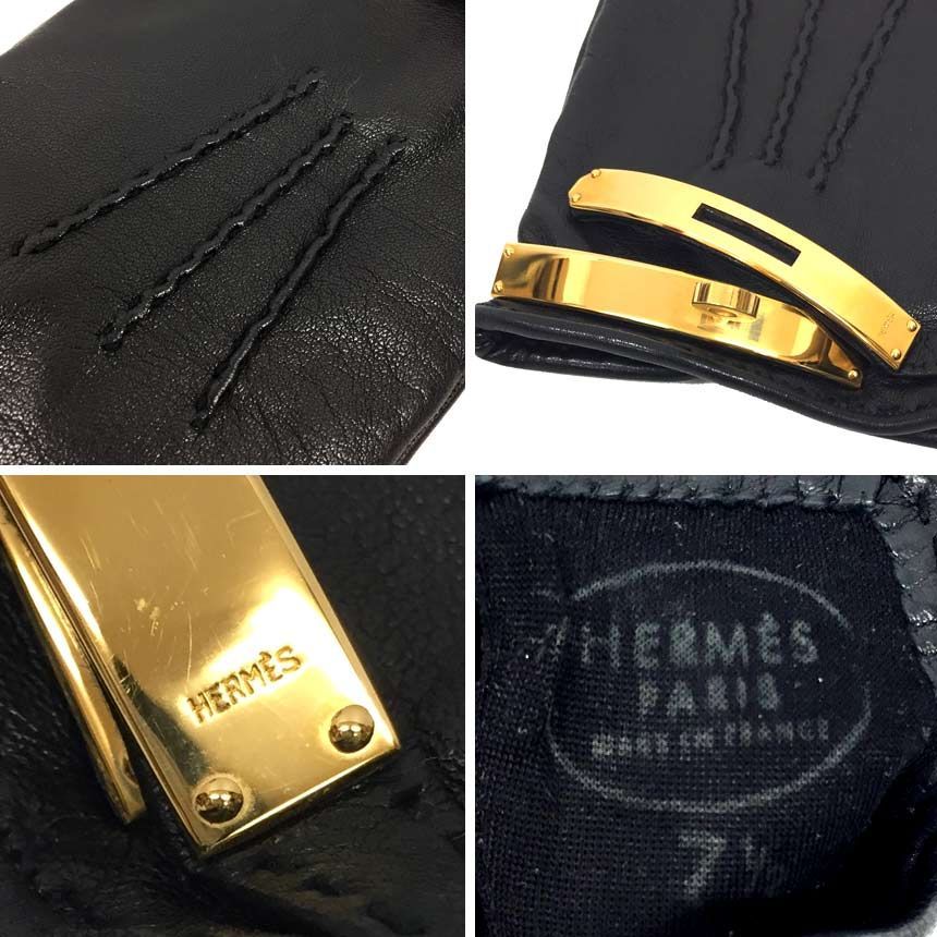 HERMES レザー 手袋 レディース ケリー ブラック 黒 aq8213-