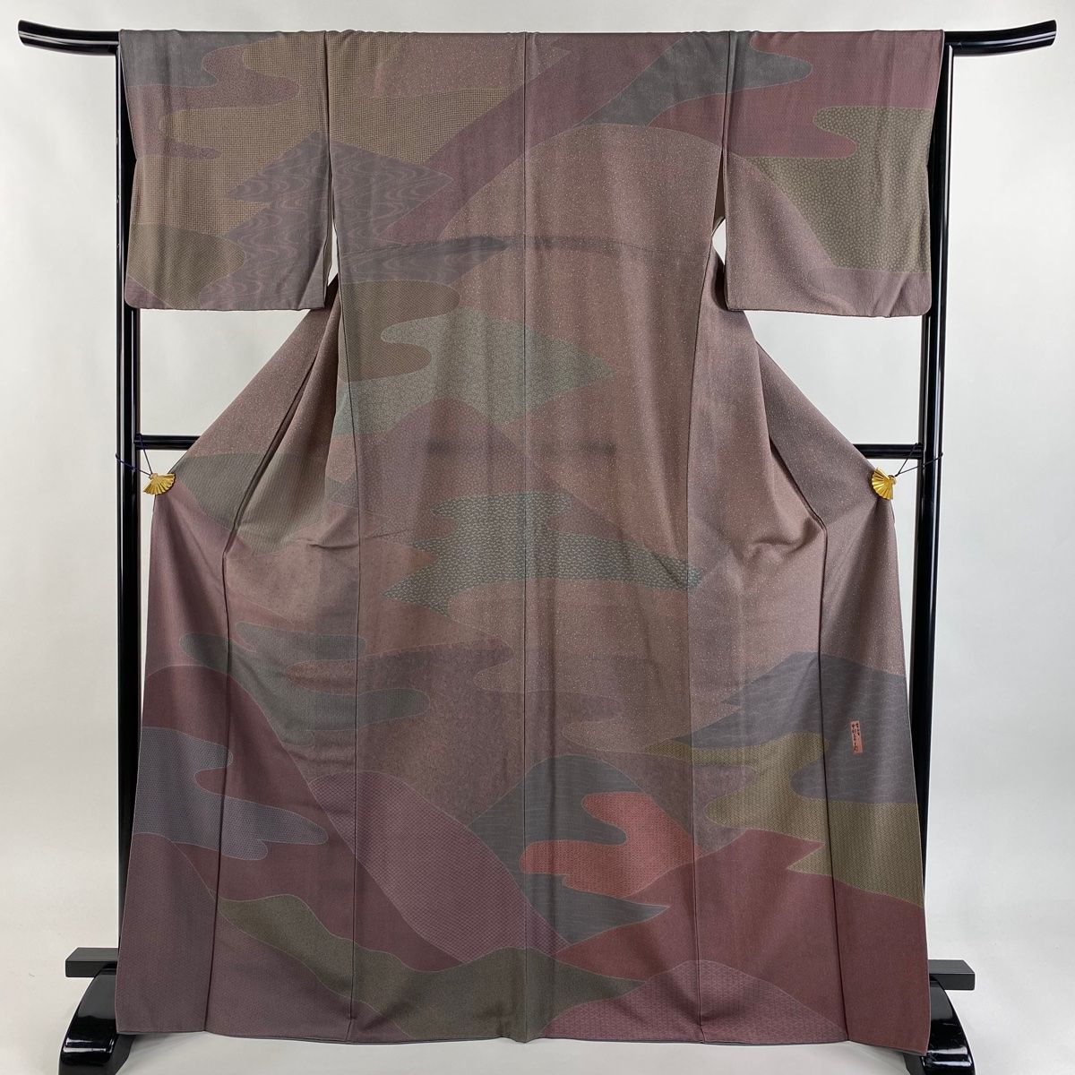 訪問着 身丈169cm 裄丈65.5cm M 袷 人間国宝 中村勇二郎 落款 霞 小花 灰紫 正絹