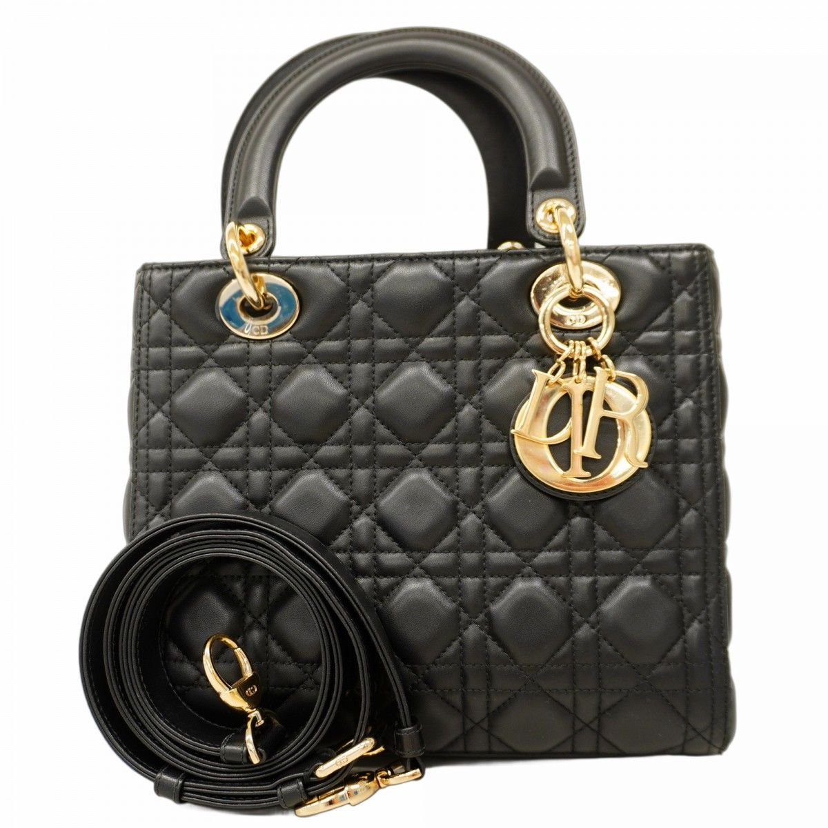 ディオール レディディオール カナージュ ゴールド金具 エナメル ブラック 13 Dior - ディオール レディディオール カナージュ ゴールド金具