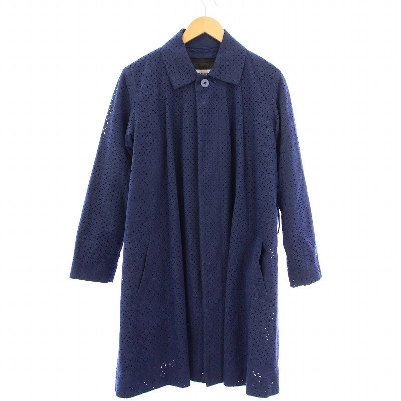 イッセイミヤケ ISSEY MIYAKE カットワークデザインコート ステン アウター ロング丈 フェイクスエード 2 紺 ネイビー IM51FA002 |BB