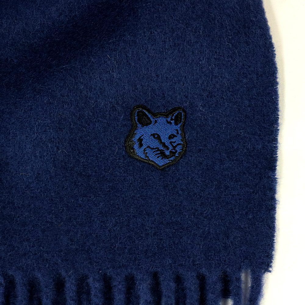 メゾンキツネ MAISON KITSUNE マフラー FOX HEAD PATCH SCARF ストール イタリア製 メンズ レディース INK-BLUE ゴールデンブラウン キャメル ブランド おしゃれ 記念 プレゼント ギフト