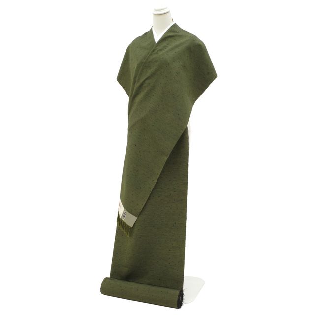 新古品 すごい値 紬 男物 アンサンブル AS 反物 着物 羽織 ♥ 正絹 とせん紬 網糸織 ひげ紬 海松色 深緑 無地 着尺 羽尺 上質 カジュアル 未仕立て 紳士 メンズ 春 秋 冬 送料無料 リサイクル みやがわ nem00147