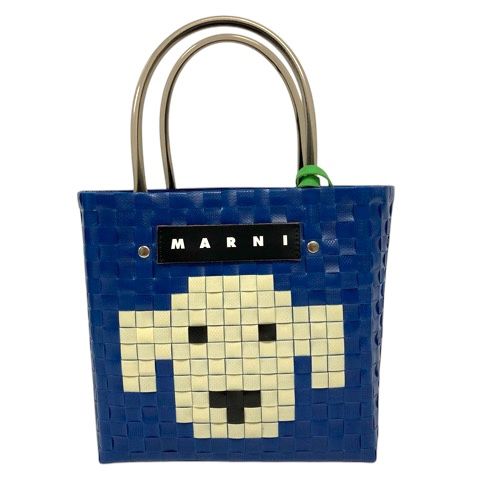 マルニ MARNI カゴバック ストローバッグ アニマルバスケット ドッグ 青 ブルー 白 ホワイト