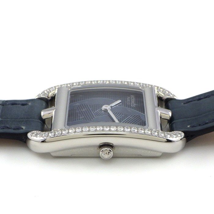 エルメス HERMES 腕時計 ケープコッド PM 31mm CC1.330.630 シェーヌ ダンクル ダイヤベゼル 鎖モチーフ ギョーシェ スクエア ネイビー文字盤 SS ブルー アリゲーター レザーベルト クオーツアナログ 【箱・保付き】 【中古】 エルメス HERMES 腕時計 ケープコッド PM 31mm CC1.330.630 シェーヌ