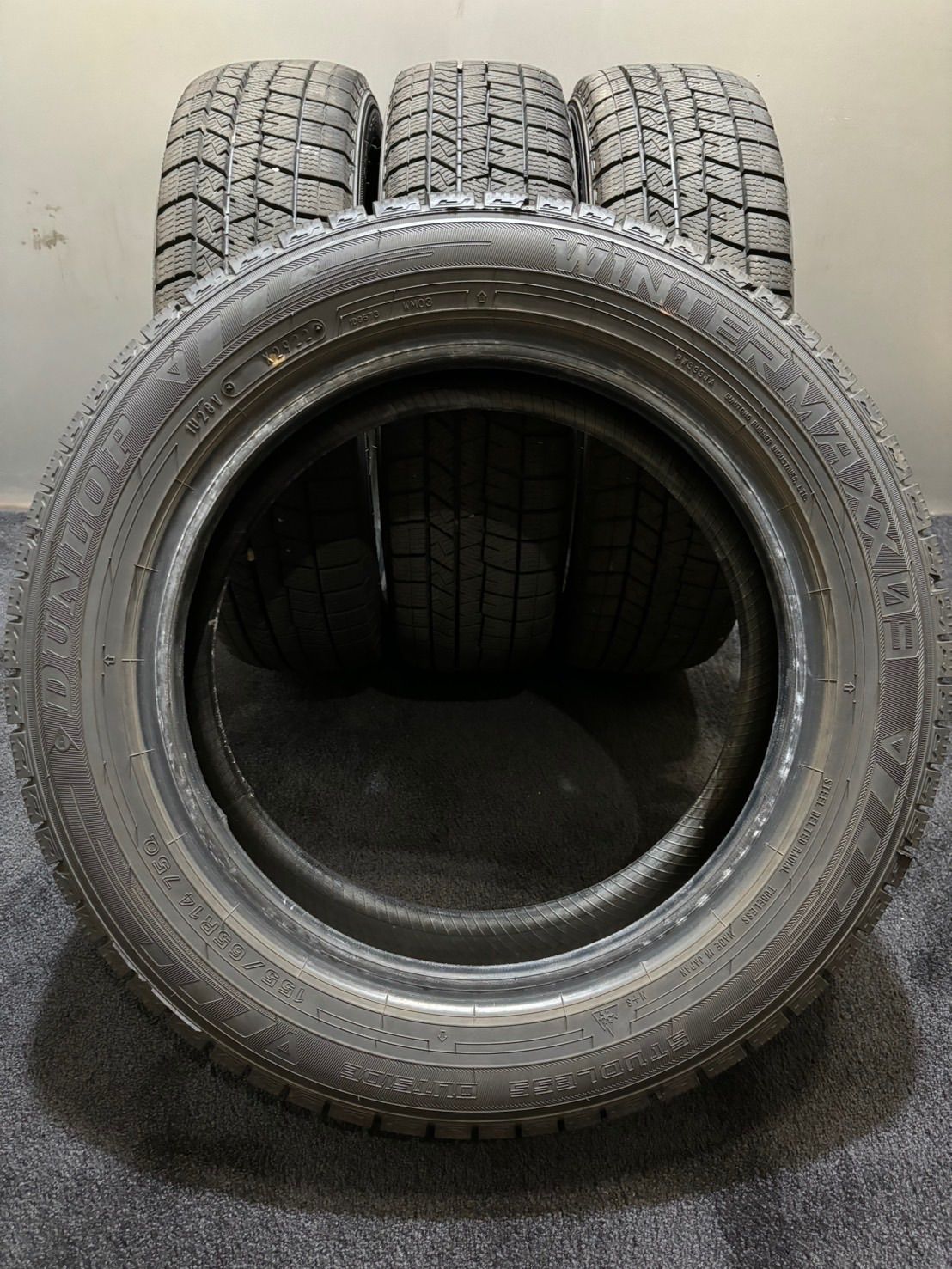 ★155/65R14 DUNLOP/WINTER MAXX 03 22年製 スタッドレス 4本 ダンロップ ウィンターマックス N-BOX スペーシア (3-G704)