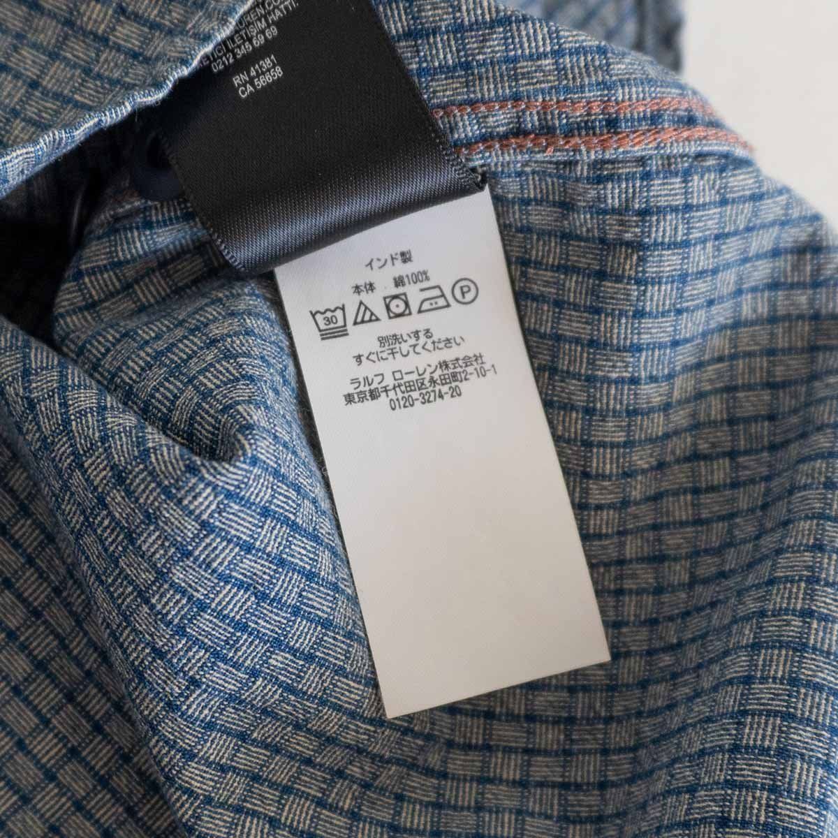 美品】RRL 【INDIGO CHECK PULLOVER WORK SHIRTS】Ｍ プルオーバー