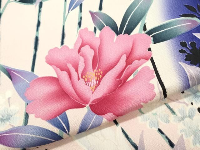 平和屋着物○訪問着 扇面草花文 暈し染め 金彩 ロング丈 正絹