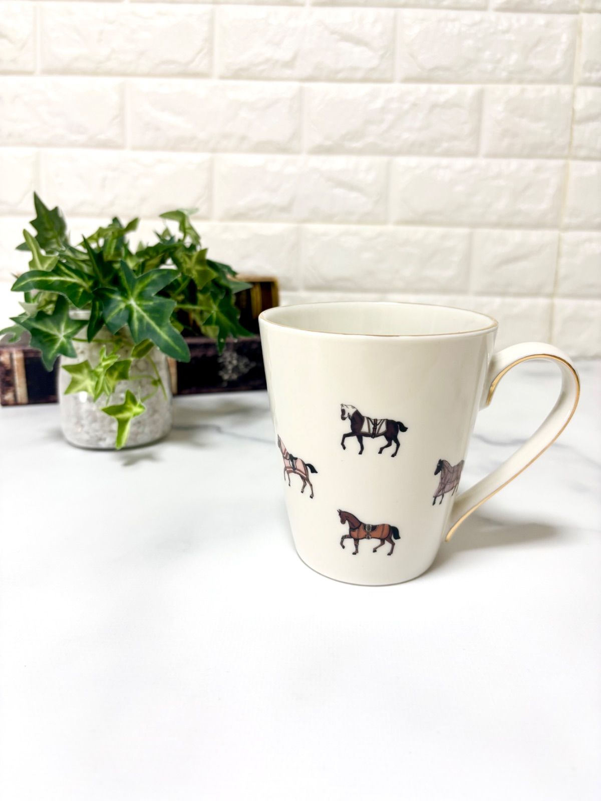 ナチュラル雑貨 馬 ホース マグカップ 金彩入り