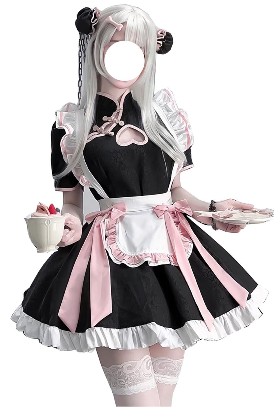 Color ピンク_Size S CAWILXHA メイド服 チャイナワンピース 中華風 コスプレ仮装 かわいい高校生 人気 入学式 文化祭 コスチューム ピンク S