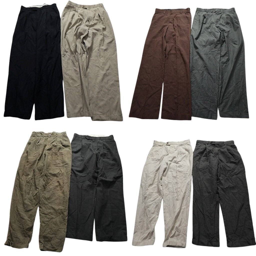 古着卸 まとめ売り スラックス パンツ 8枚セット (メンズ 30 /31 /32 /33 ) 2タック ストレート ワイド フレア ブラック 中古 古着 MY5791