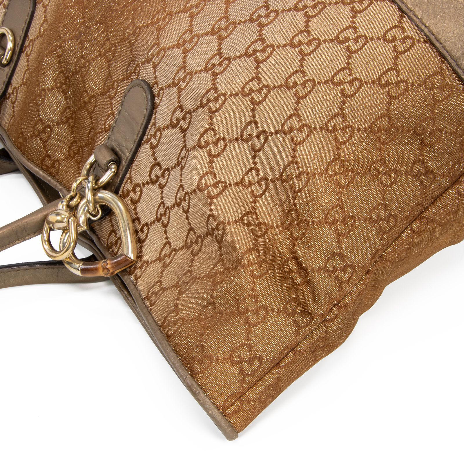 GUCCI GG キャンバス レザー バンブー ハートチャーム トートバッグ