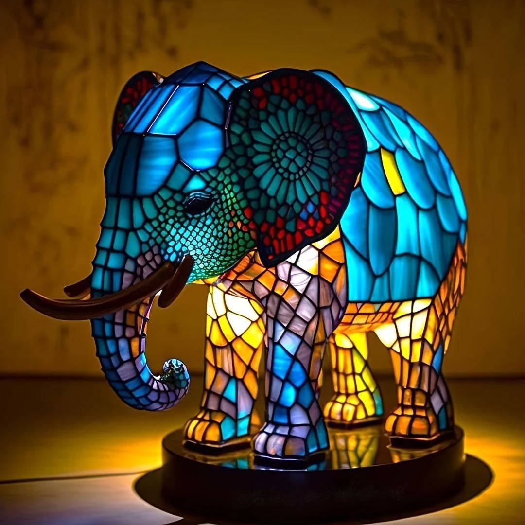 LEDライト ナイトライト ナイトランプ ゾウ ステンドグラス風