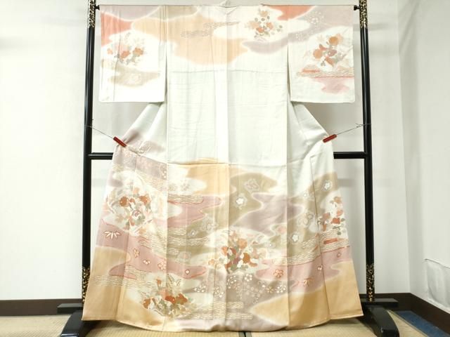 平和屋着物○訪問着 刺繍 エ霞吉祥草木文 暈し染め 金彩 正絹