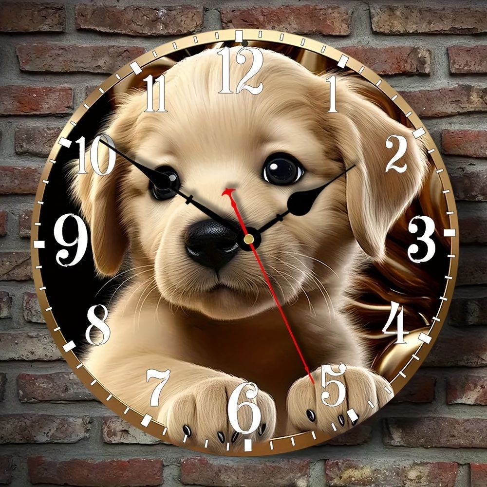 壁掛け時計 子犬 おしゃれ 可愛い イヌ 30cm 木製 壁掛け 掛時計 インテリア 壁時計 電池式 見やすい 秒針あり 平面 2D おすすめ サイレント 静か 寝室 t2272