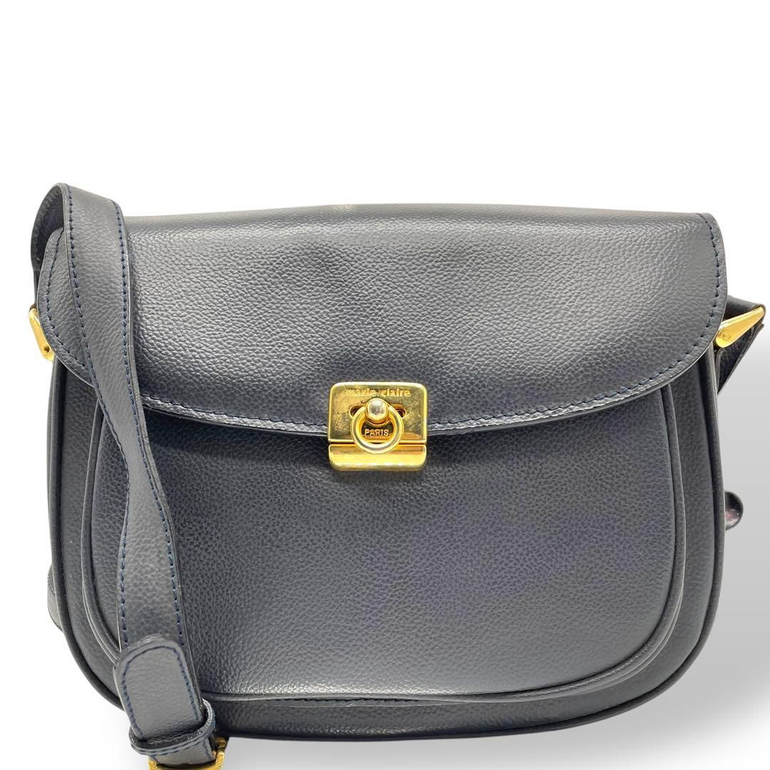 極美品 marie claire マリクレール ショルダーバッグ レザー 黒