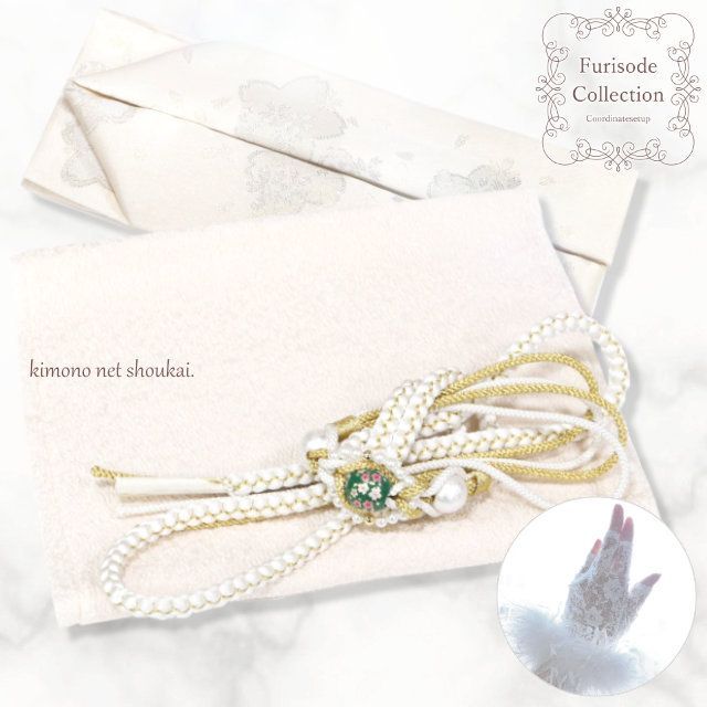 正絹帯揚げ白 正絹帯締め レース重ね衿 フリル付き レース半衿 お飾り2