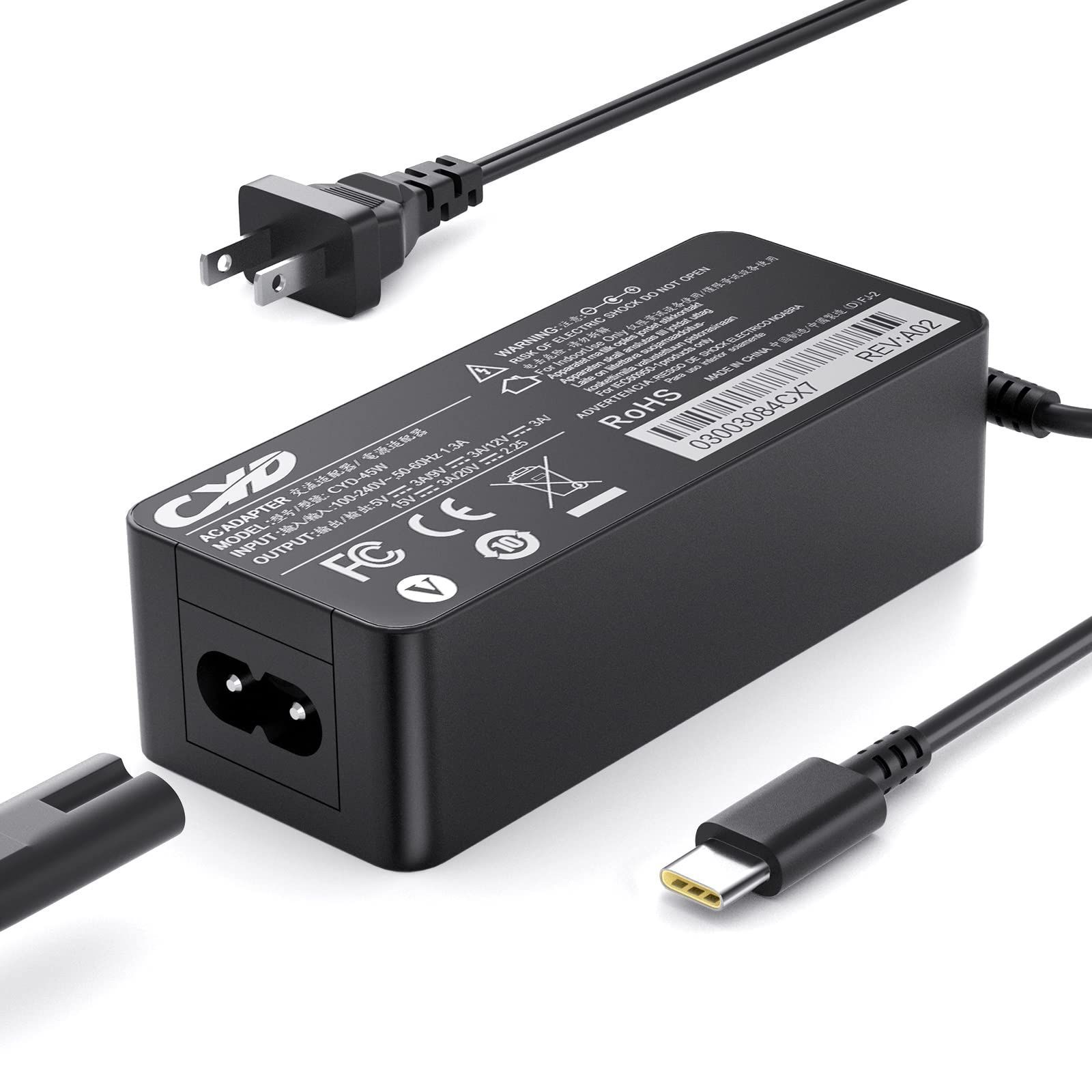 USB C CYD 45W USB-Type C-ACアダプター-充電器 対応 Mac用です Book Pro， Dell用です Latitude， Lenovo用です， HP Spectre， Acer Chromebook