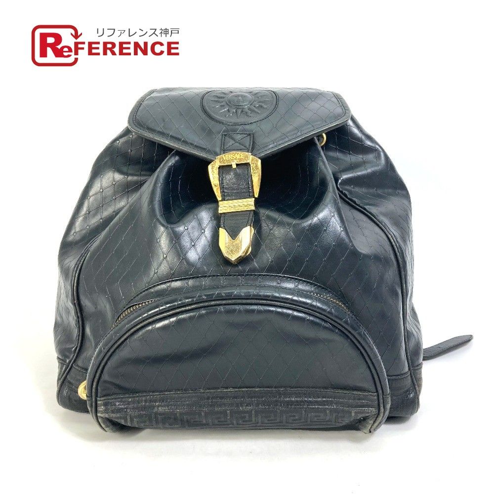 【美品✨】ヴェルサーチ サンバースト リュックサック レザー ナイロン 黒色 美品✨ヴェルサーチ リュック ナイロン レザー サンバースト