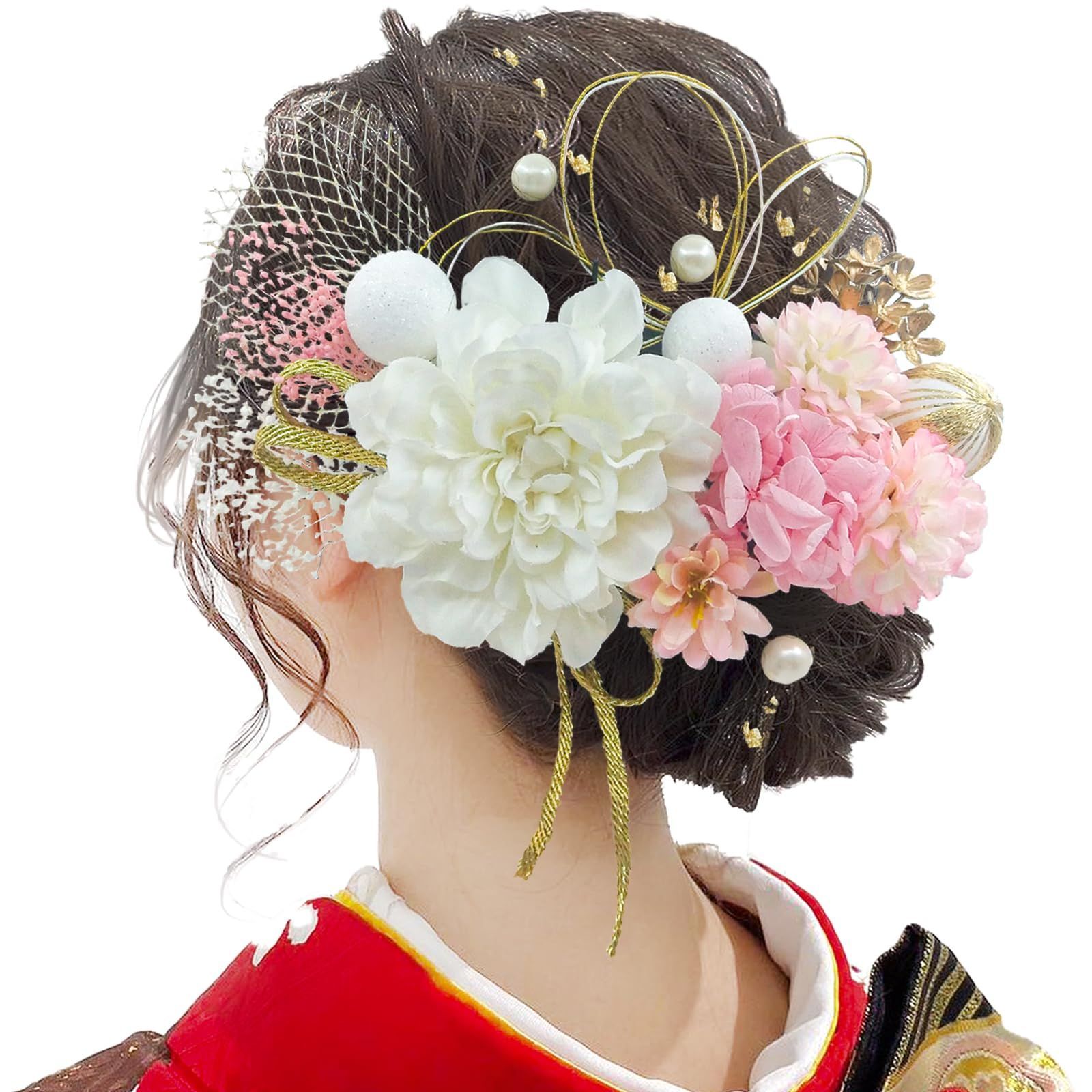  【数量限定】10色展開 23点セット ドライフラワー 髪飾り ダリア 造花飾り 和玉 赤 ヘアアクセサリー 成人式 ゴールド [JZOON] 水引 ヘッドパーツ あじさい 振袖 着物 卒業式 七五三 浴衣 袴 結 和装小物