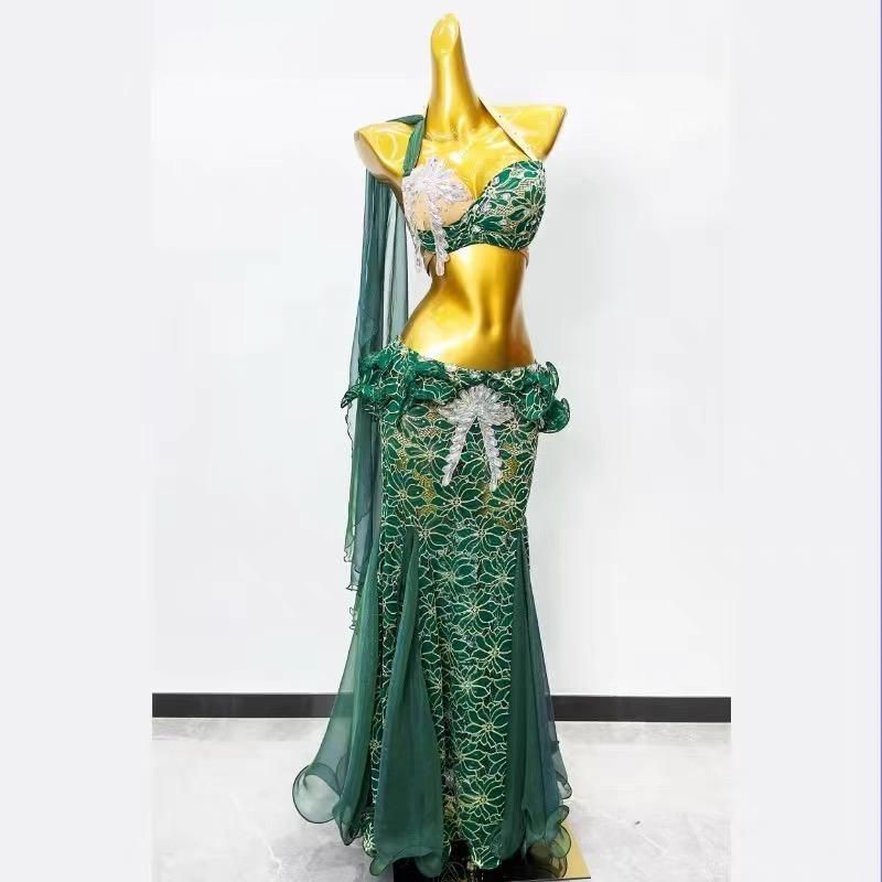 社交ダンスタカダンスドレス 緑色 ビーズ装飾 社交ダンス用モダン