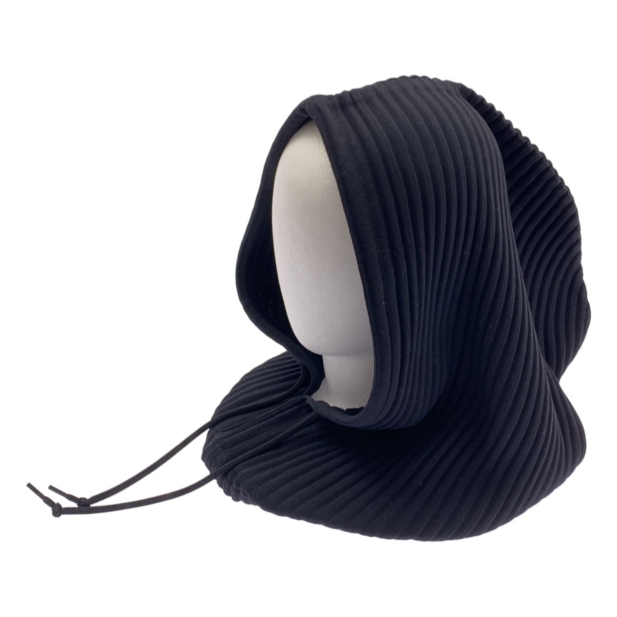 【美品】  me ISSEY MIYAKE / ミーイッセイミヤケ | PLEATS HOOD / プリーツ ドローストリング フーディ / バラクラバ フードウォーマー | ブラック 美品】 me ISSEY MIYAKE / ミーイッセイミヤケ | PLEATS HOOD
