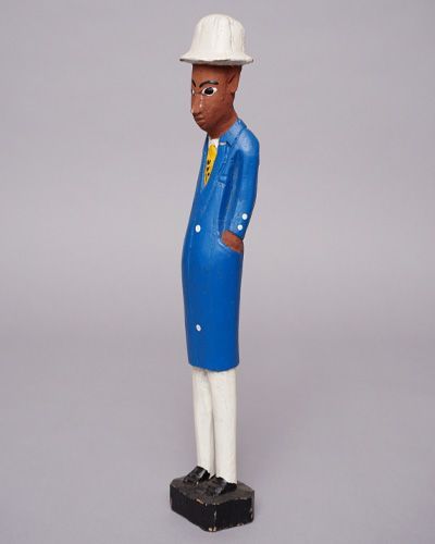 アフリカ　コートジボワール　コロン人形　Mサイズ　ブルーコートの紳士　木彫り　バウレ族　彫刻　置物　アフリカ雑貨