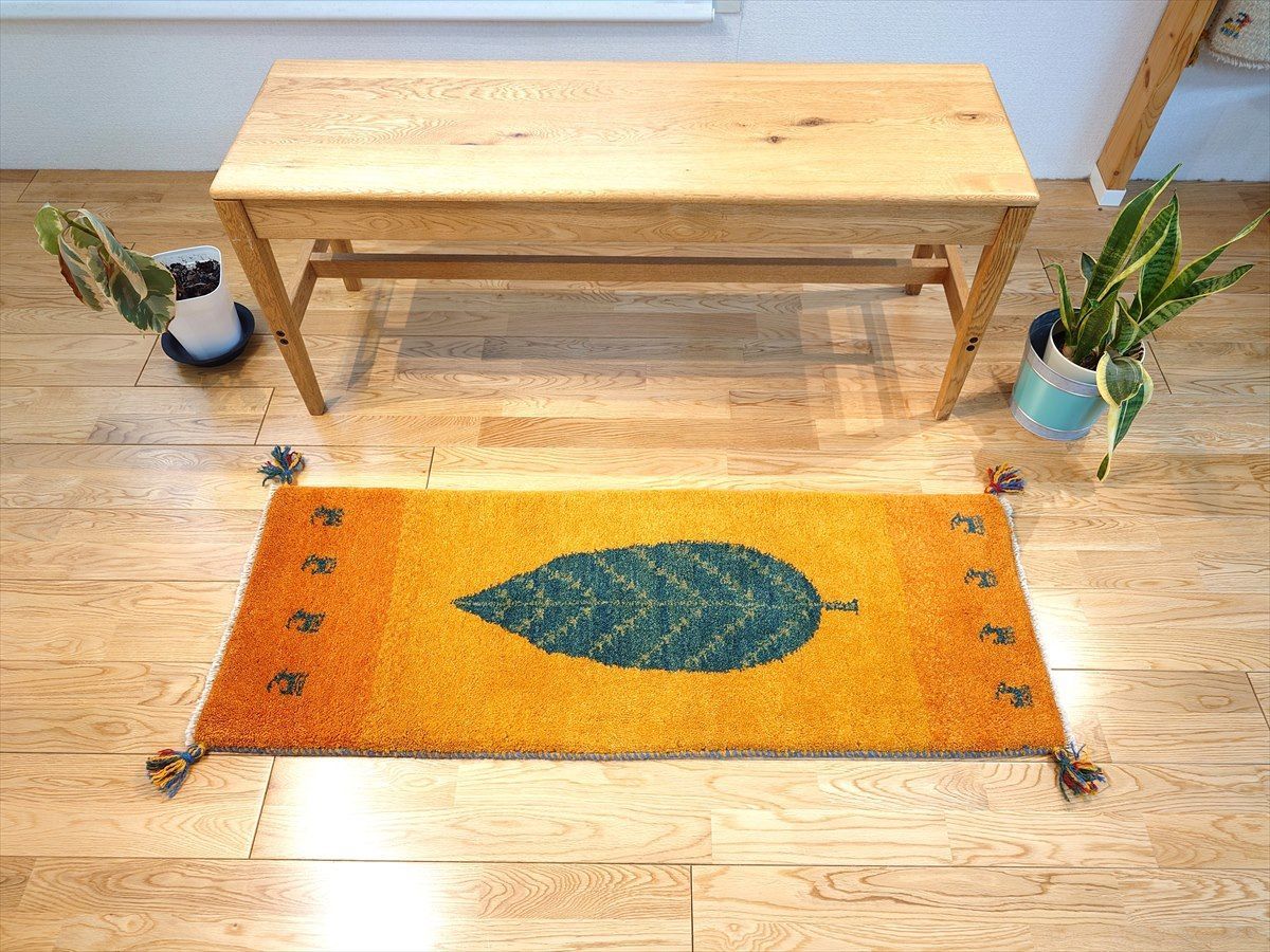 秋入荷】ペルシャ　ギャッベ　ミニランナー　細長いラグ　119x43　 黄金色　オレンジ　大きな糸杉　ヤギ　羊