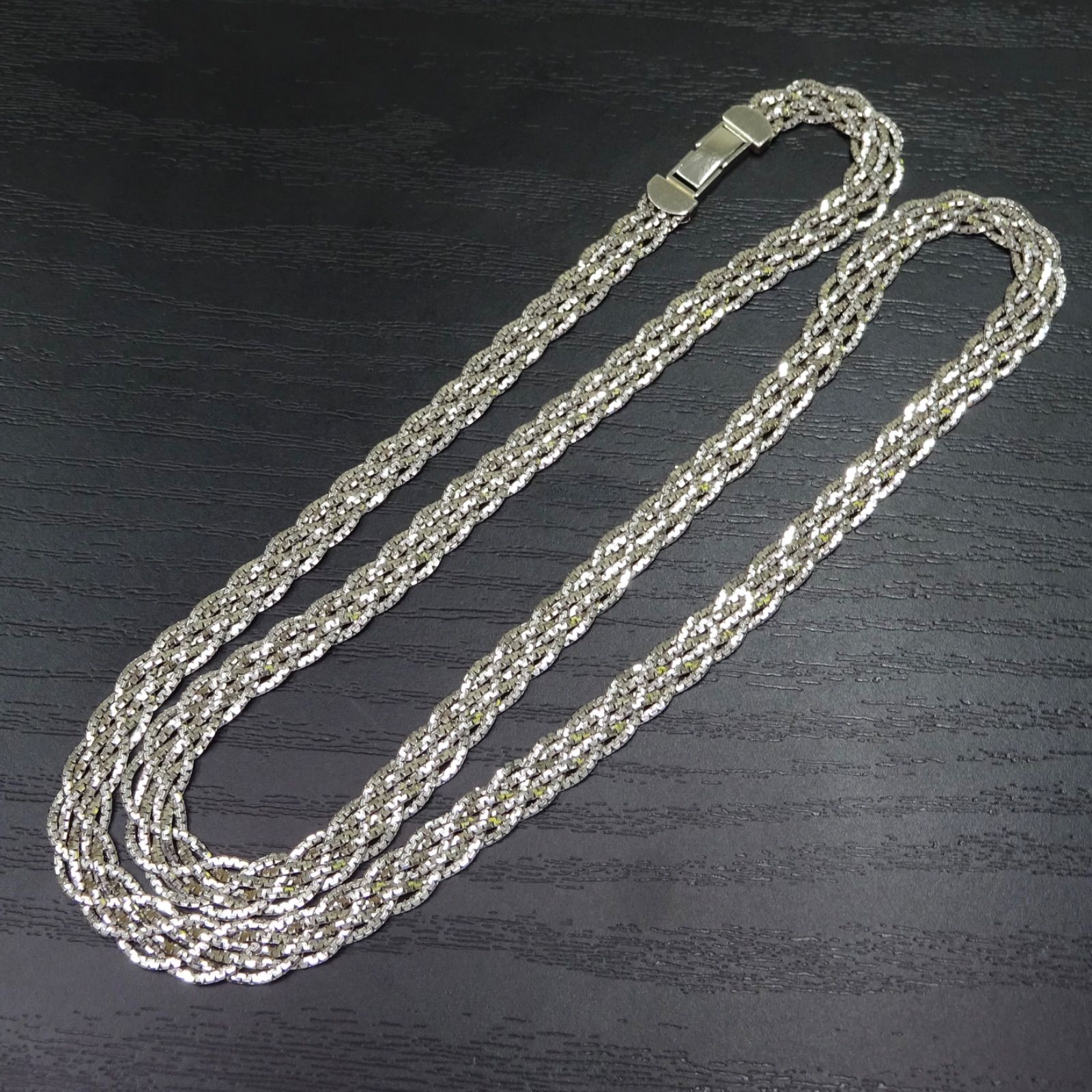 プラチナpt850 ボリューム 編み込み デザイン ロング ネックレス 60cm 