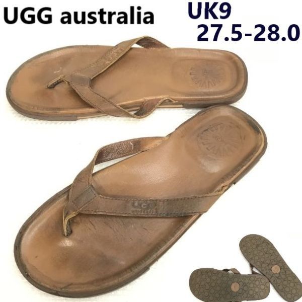 アグ|UGG australia 本革|レザーサンダル size UK9|メンズ27.5-28.0|茶|brown フラット|ビーチ|sandal|Shoes|trainers◆bQ-582