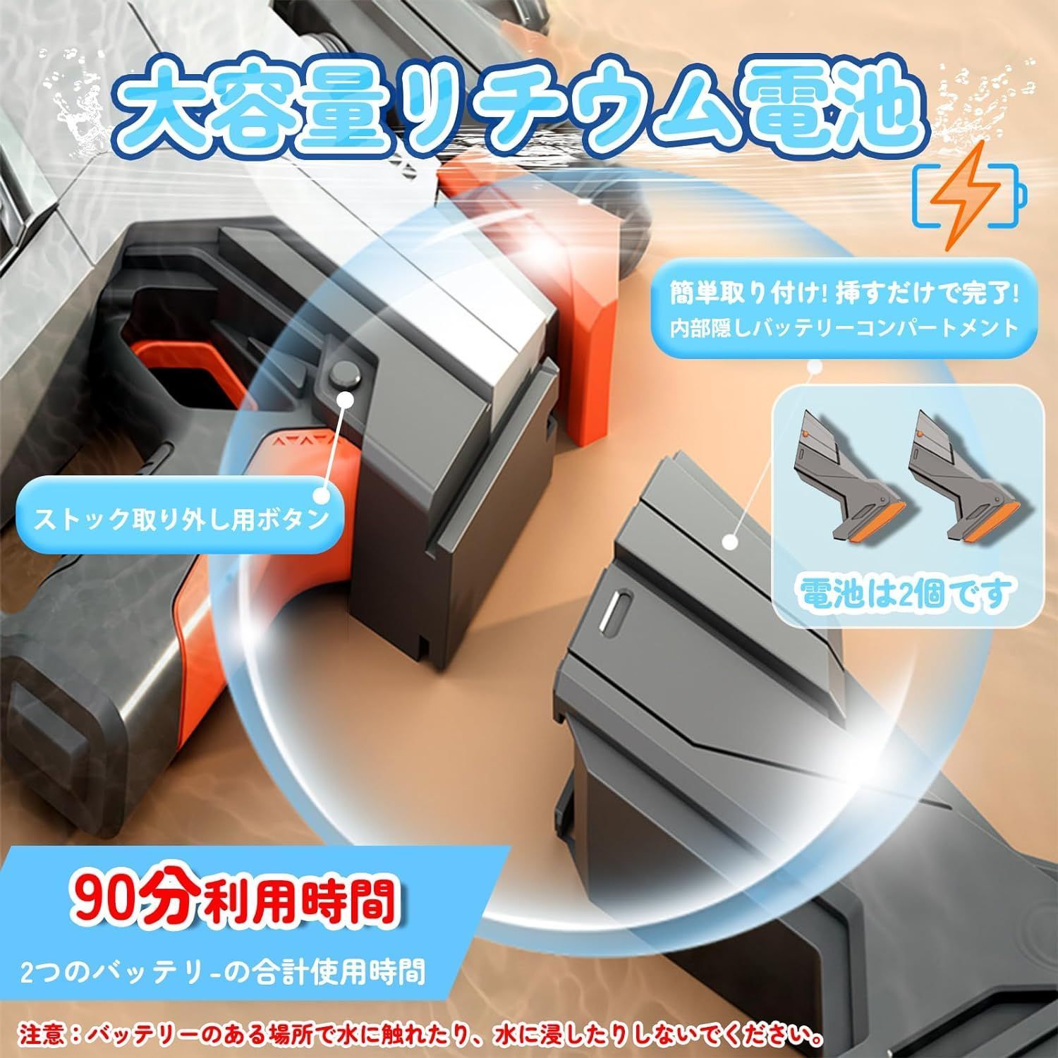 水鉄砲 電動水鉄砲 ウォーターガン バッテリー2個付き 電気