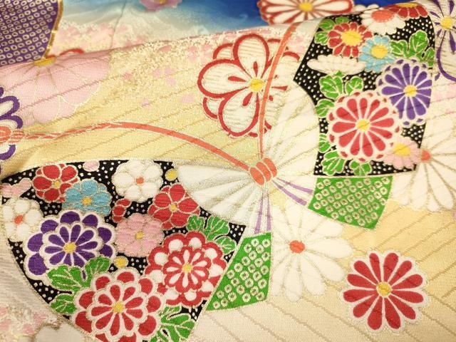 平和屋着物∵女の子 十三参り 子供 祝着 色紙重ね花文 松竹梅 洗える 