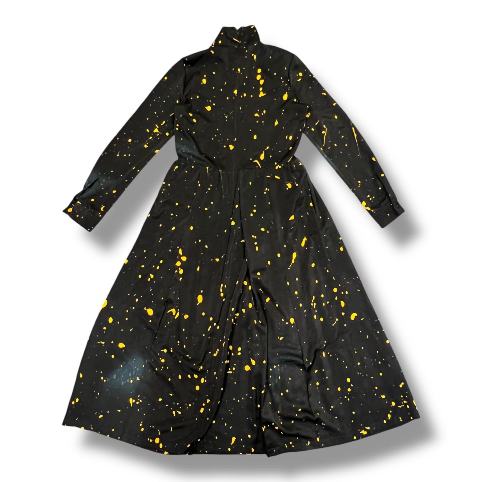 08sircus 24AW Hand paint bassen stand collar gather dress ペイントギャザードレス ワンピース ゼロエイトサーカス S24AW-DR01 ブラック 0 613A1