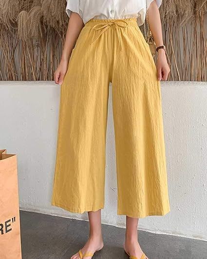 ワイドパンツ レディース 綿麻 ゆったり リネン ガウチョパンツ ロングパンツ ウエストゴム 麻混 体型カバー 美脚 春夏 langshun01