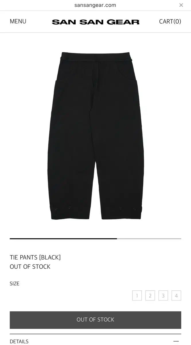 サンサンギアー タイ パンツ ブラック 2 サイズ