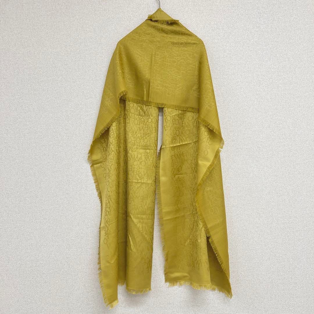 LOEWE ロエベ ロゴ総柄 フリンジストール イエロー カーキ シルク ウール イタリア製