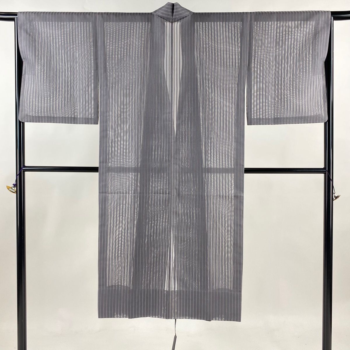 道中着 身丈128cm 裄丈66cm M 和装コート 着物衿 縦縞 灰紫 正絹