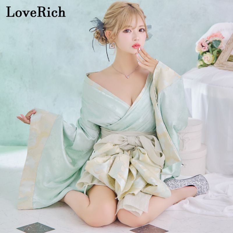 LoveRich ラブリッチ 2 |2点セット 花柄 和柄 オフショル ミニ 豪華 帯 リボン 花魁 着物 ドレス コスプレ イベント ハロウィン 1323