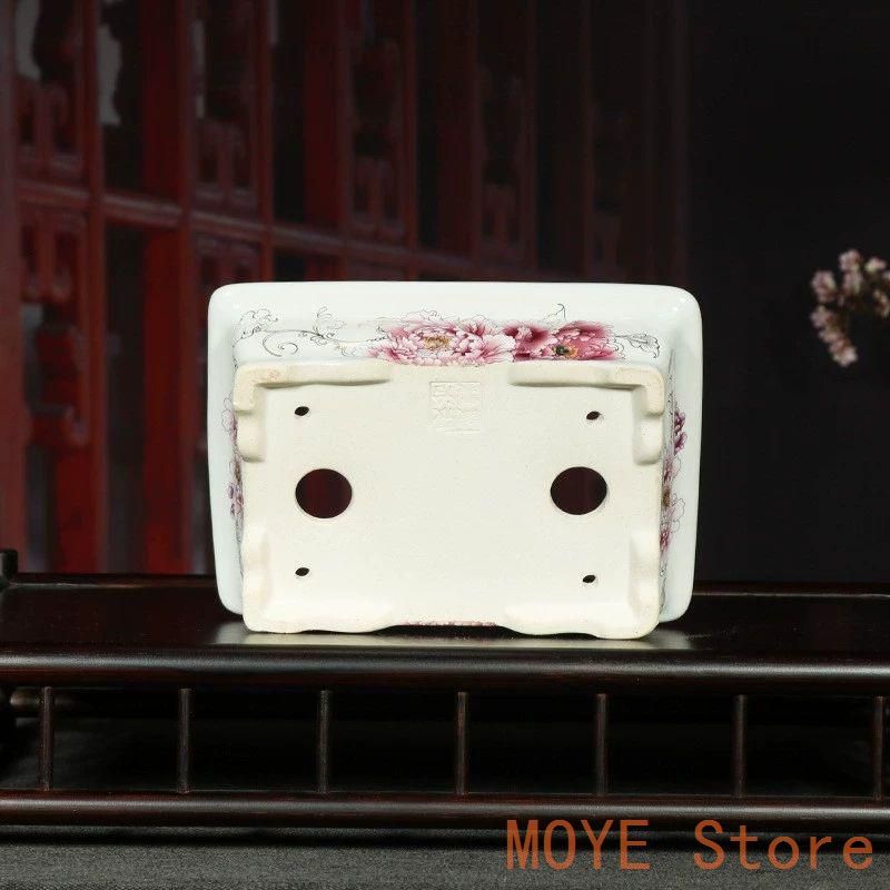 長方馬槽紫砂鉢 色絵釉水牡丹小葉勒竹盆 大盆栽 小盆栽 長方馬槽紫砂鉢 色絵釉水牡丹小葉勒竹盆 大盆栽 小