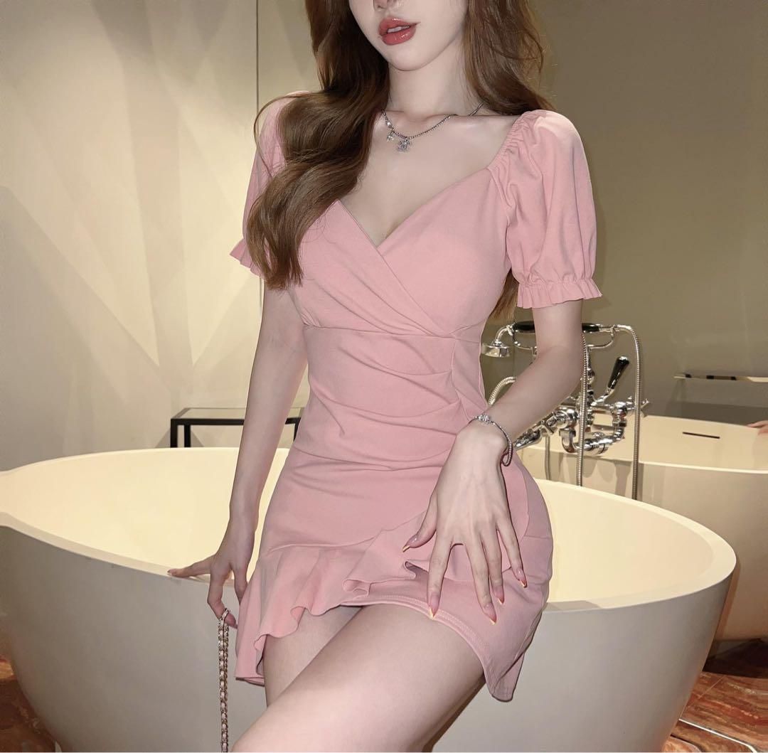 韓国 服 レディース ワンピース ピンク ミニドレス 半袖 キャバドレス ピンク 韓国 服 レディース ワンピース ピンク ミニドレス キャバドレス