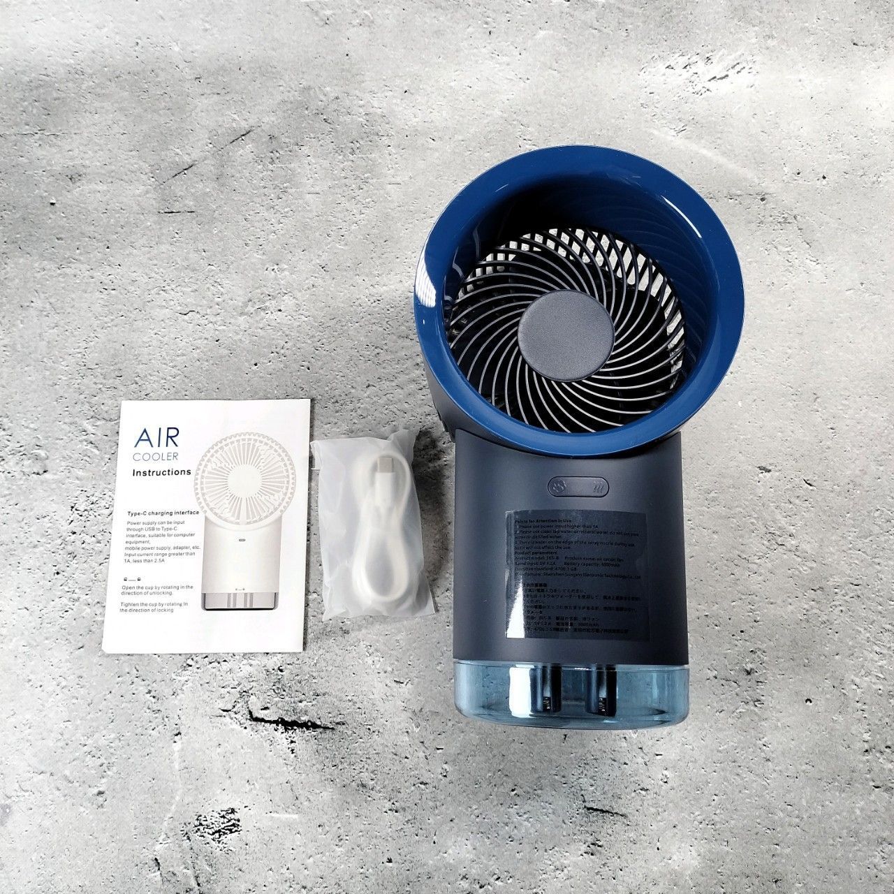 AIR COOLER 加湿機能付き 卓上ファン 扇風機 加湿器 USB ネイビー