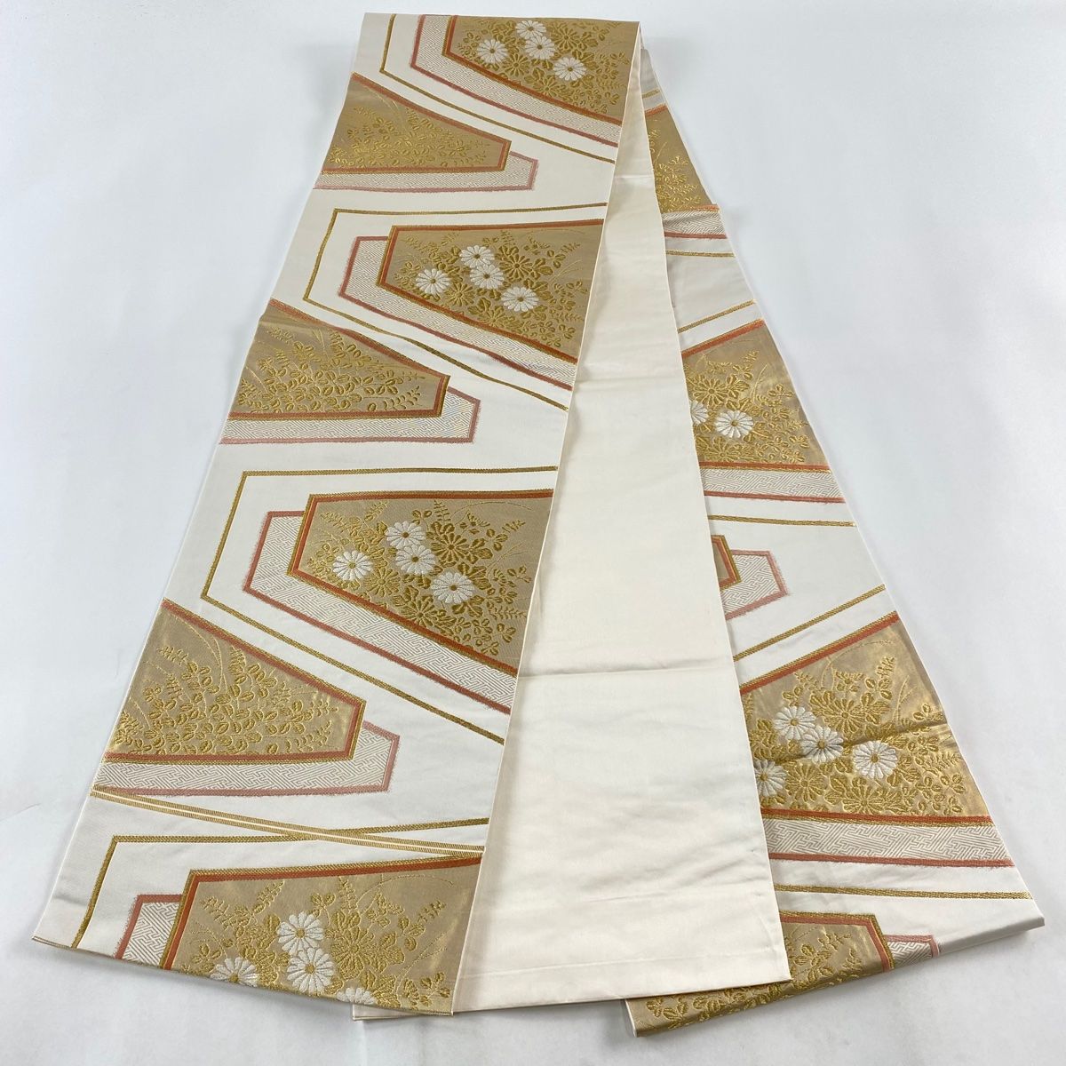 全通袋帯　華やか 袋帯 全通柄 正絹 リバーシブル 金糸 リバーシブル-両面使用」 両面全通柄 振袖に最適 正絹 袋帯